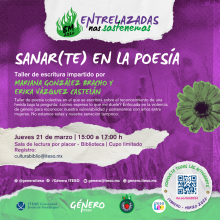 Taller: Sanar(te) en la poesía. 21 de marzo, 15:00 - 17:00 Sala de lectura por placer (Nivel 1)